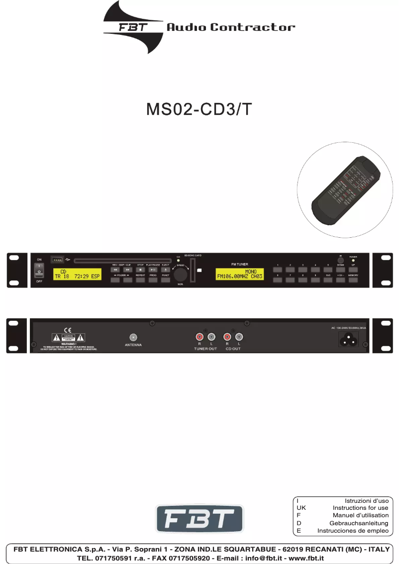 Page 1 de la notice Manuel utilisateur FBT MS02 CD3/T
