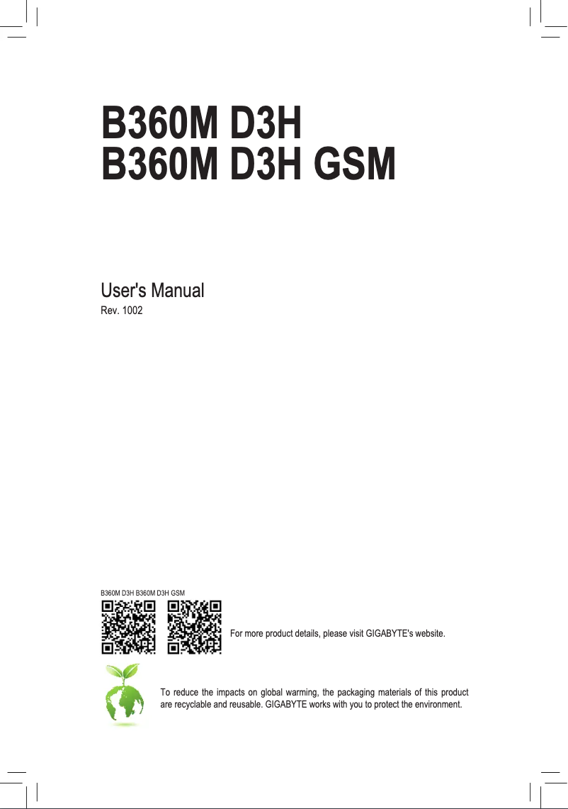 Page 1 de la notice Manuel utilisateur Gigabyte B360M D3H