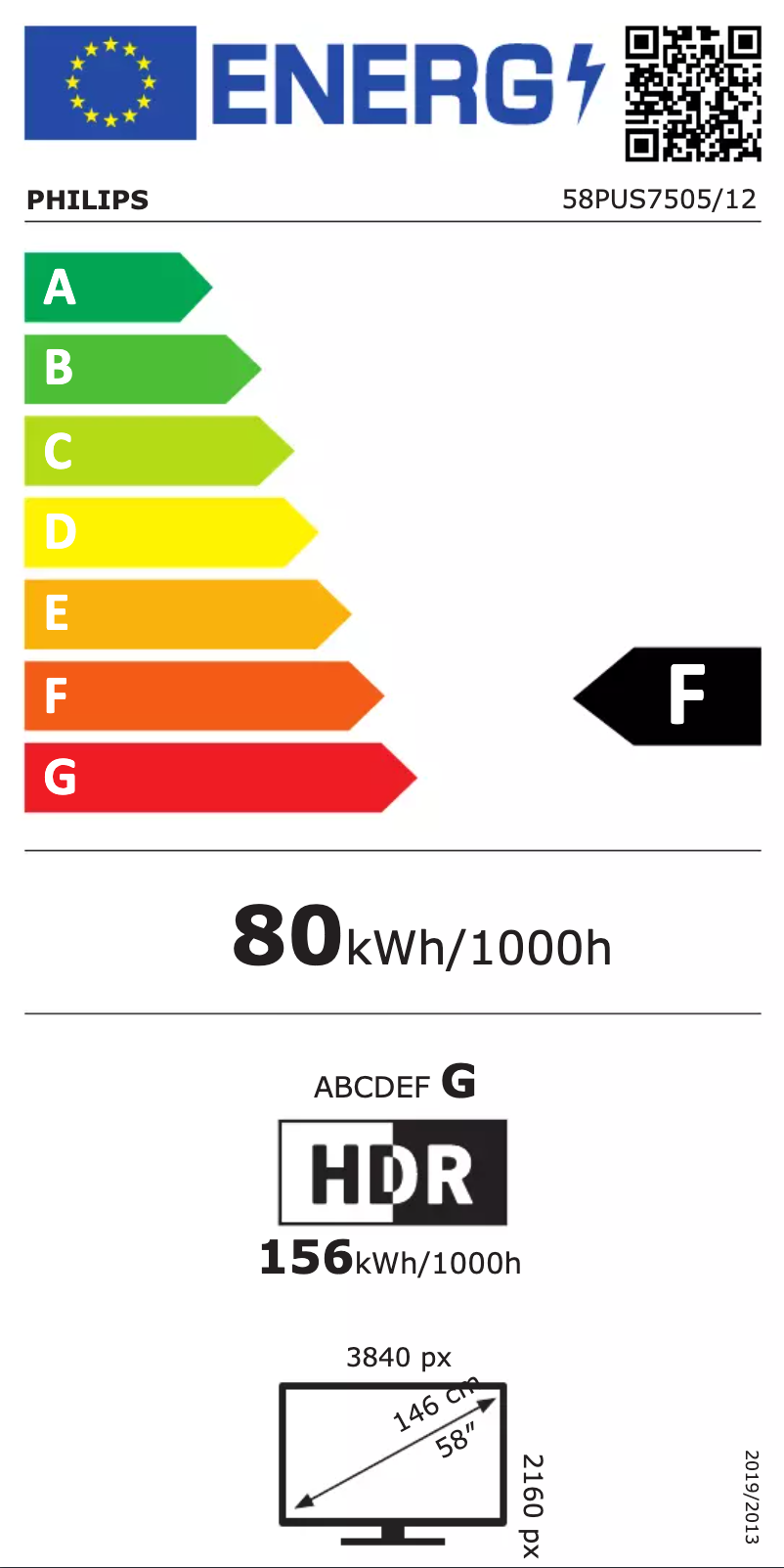 Page 1 de la notice Label énergétique Philips 58PUS7505