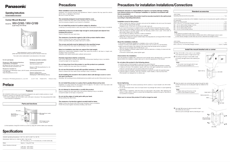 Image de la première page du manuel de l'appareil WV-Q189