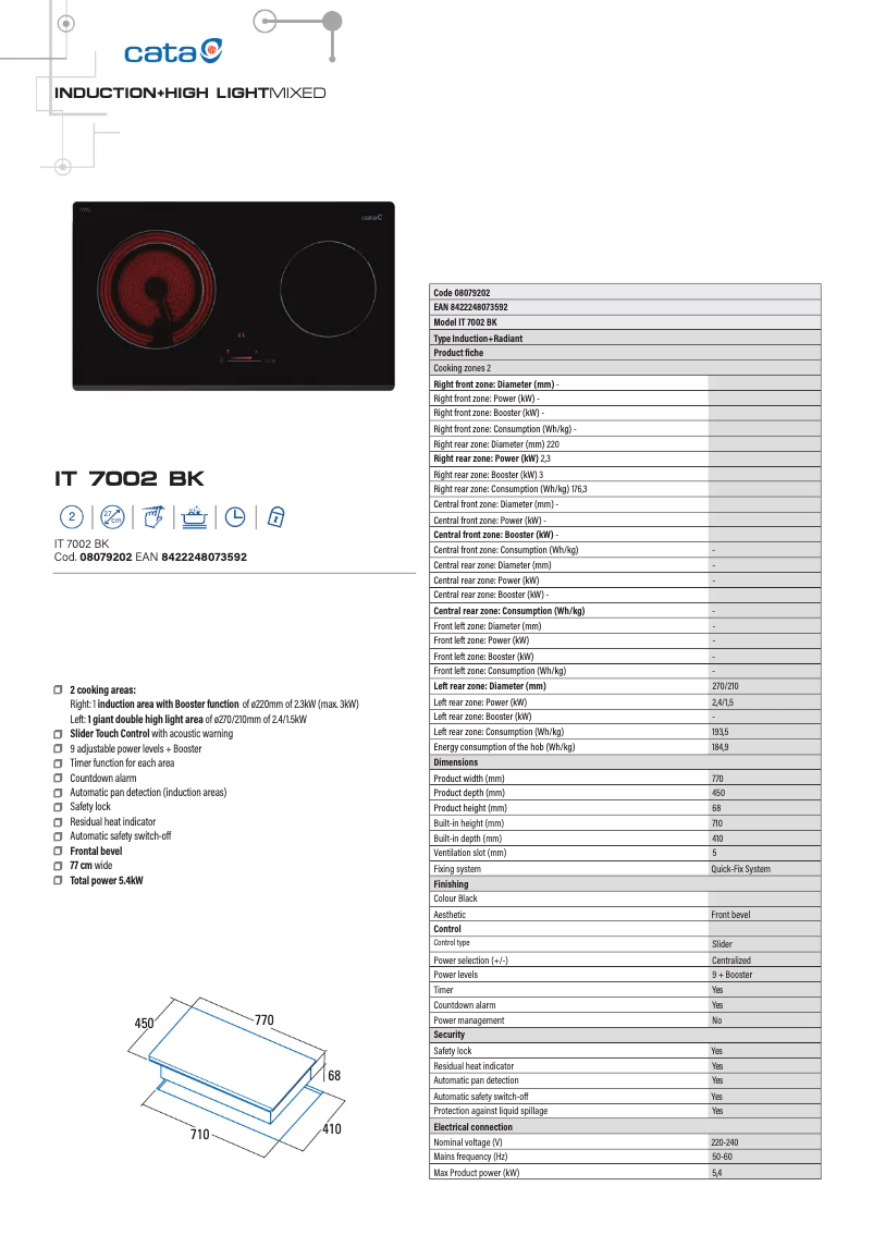Page 1 de la notice Manuel utilisateur CATA IT 7002