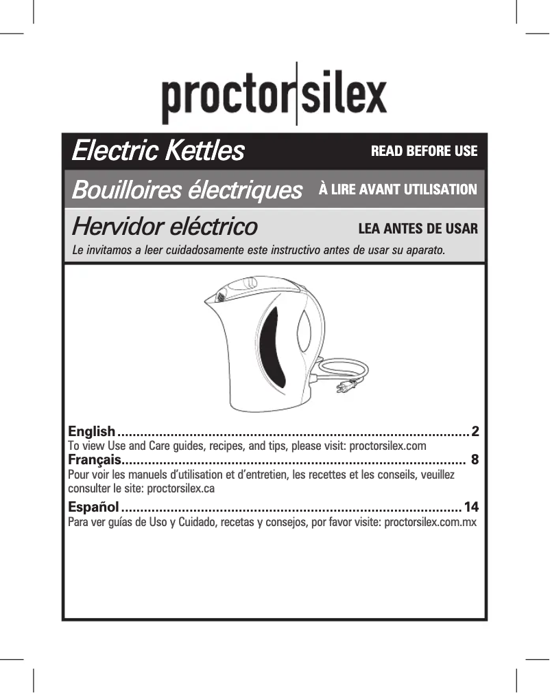 Página 1 del manual Manual de usuario Proctor Silex K2071PS