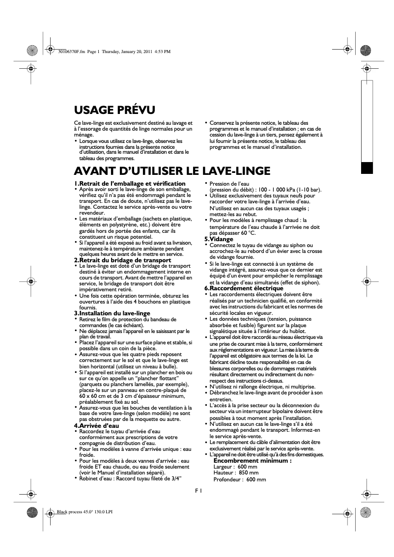 Page 1 de la notice Manuel utilisateur Bauknecht WA 5345