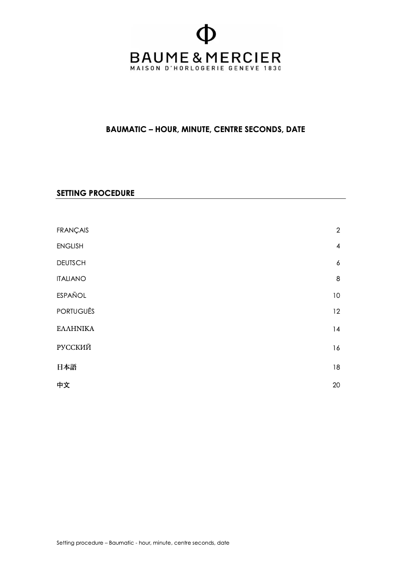 Page 1 de la notice Manuel utilisateur Baume & Mercier Clifton Baumatic 10467