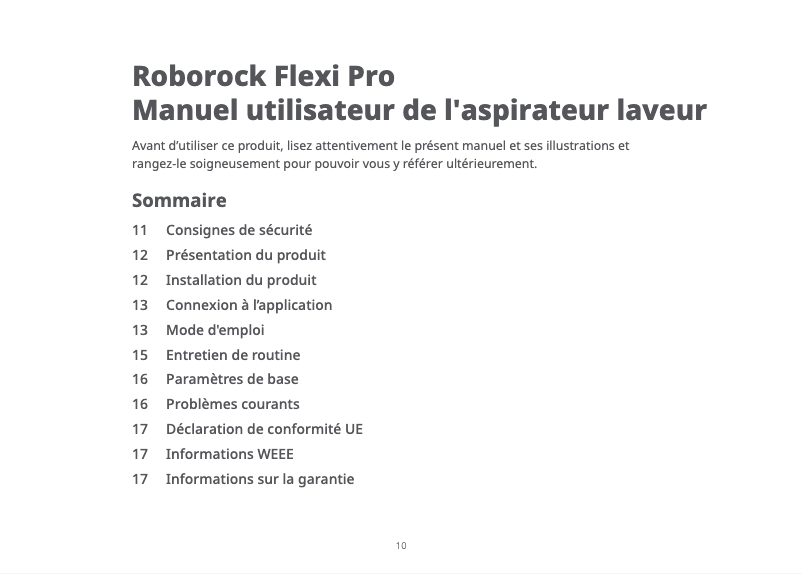 Page 1 de la notice Manuel utilisateur Roborock Flexi Pro