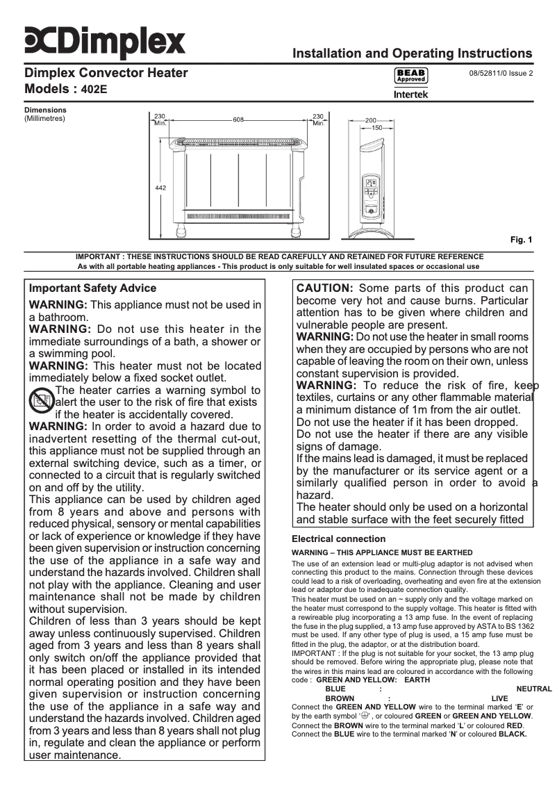 Page 1 de la notice Manuel utilisateur Dimplex 402E