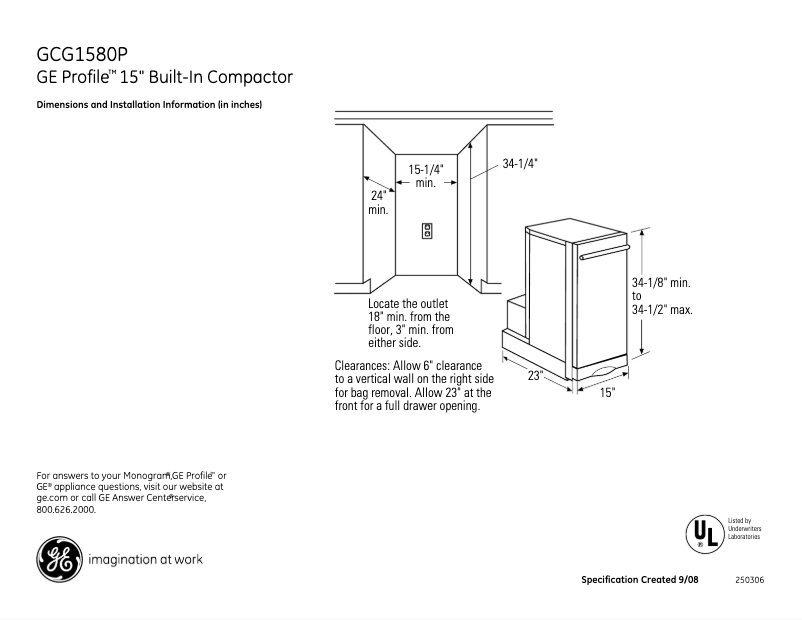 Página 1 del manual Ficha técnica GE Profile GCG1580PSS