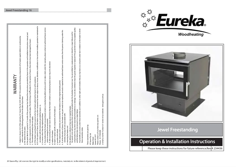 Page n°1 - Manuel utilisateur Eureka Jewel Freestanding