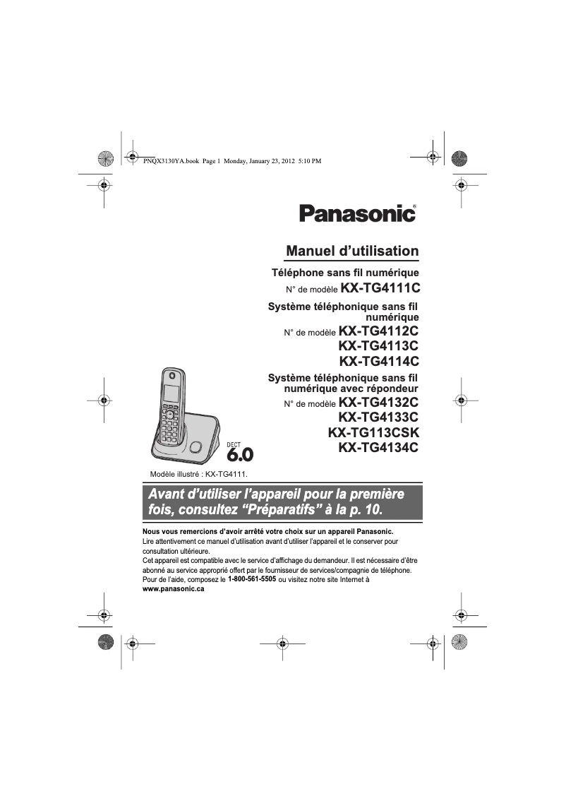 Page 1 de la notice Manuel utilisateur Panasonic KX-TG4112