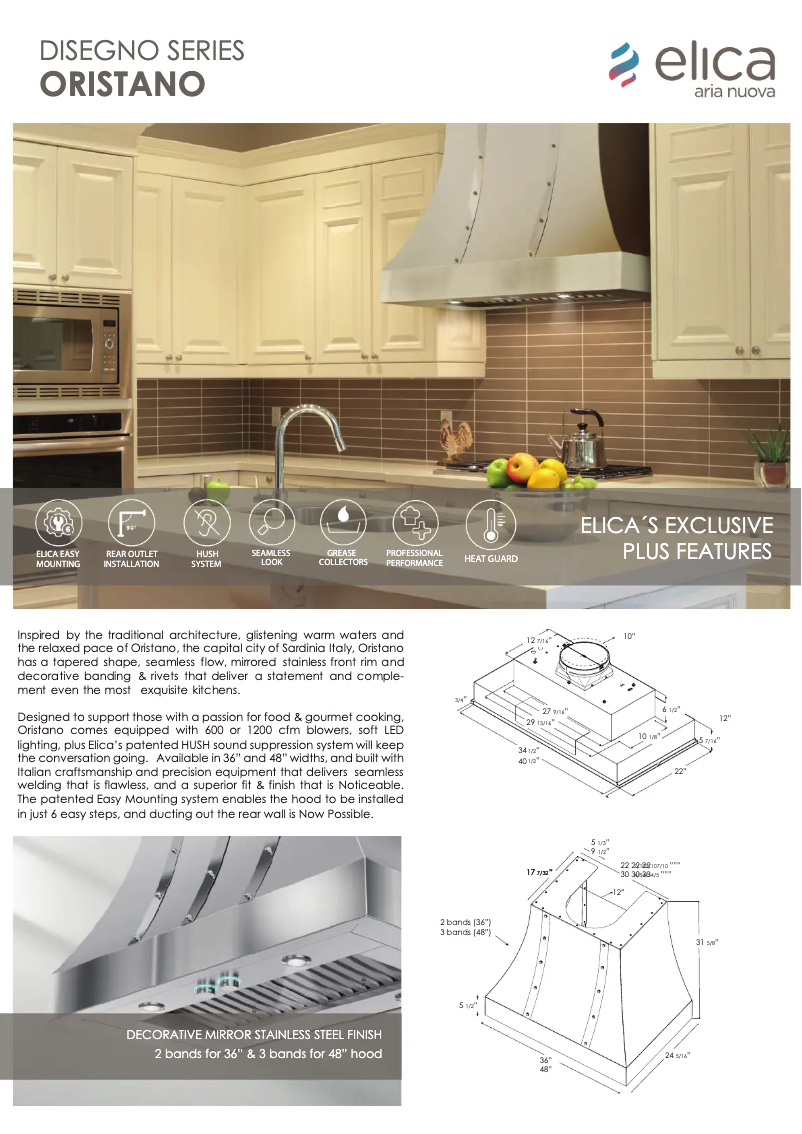 Page 1 de la notice Fiche technique Elica Oristano EORX48SS