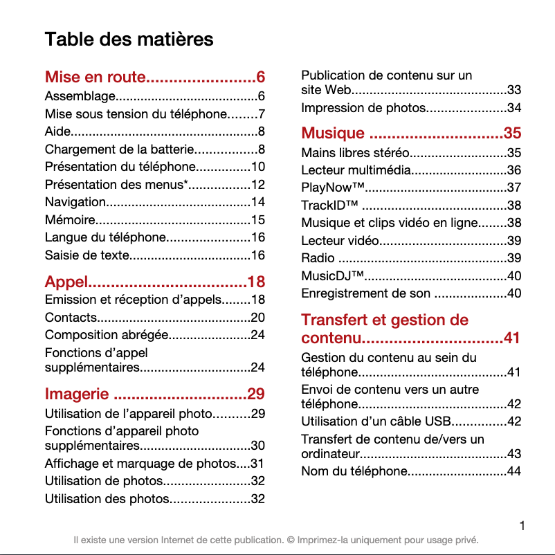 Page n°1 - Manuel utilisateur Sony Ericsson T707