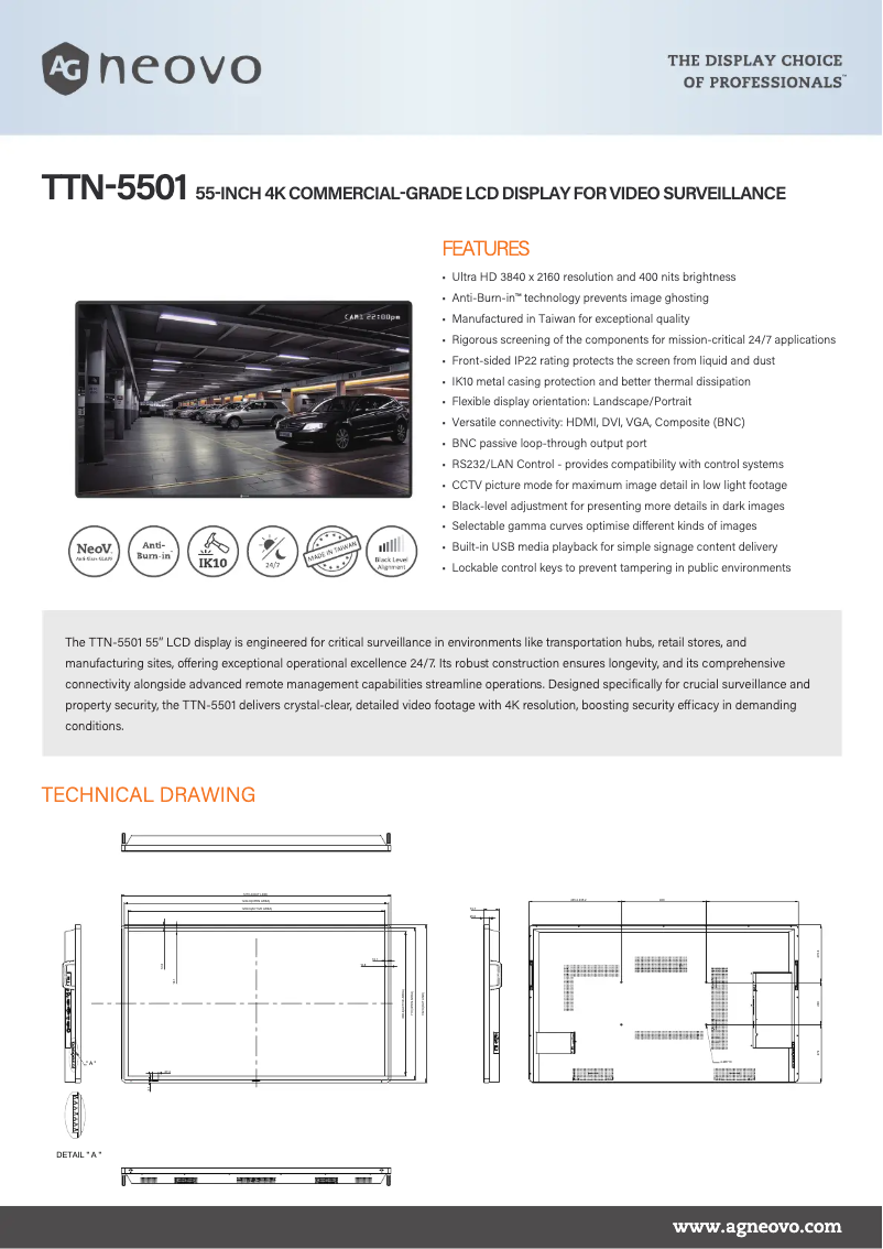 Page 1 de la notice Fiche technique AG Neovo TTN-5501