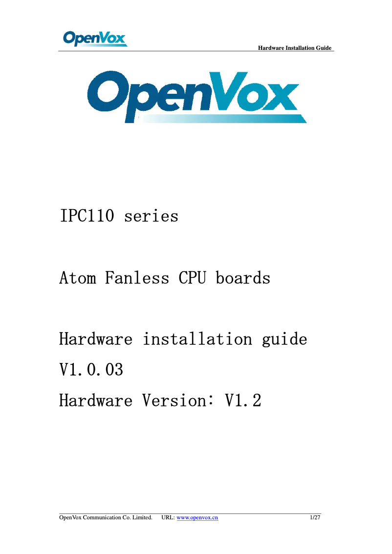 Image de la première page du manuel de l'appareil IPC110C