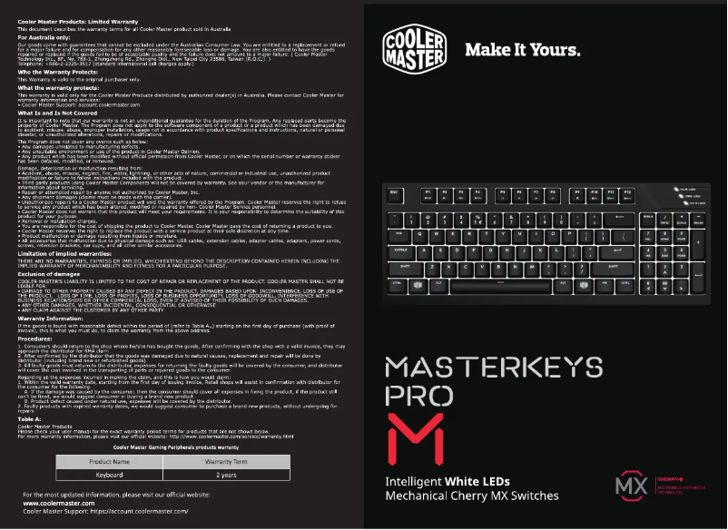 Image de la première page du manuel de l'appareil MasterKeys Pro M