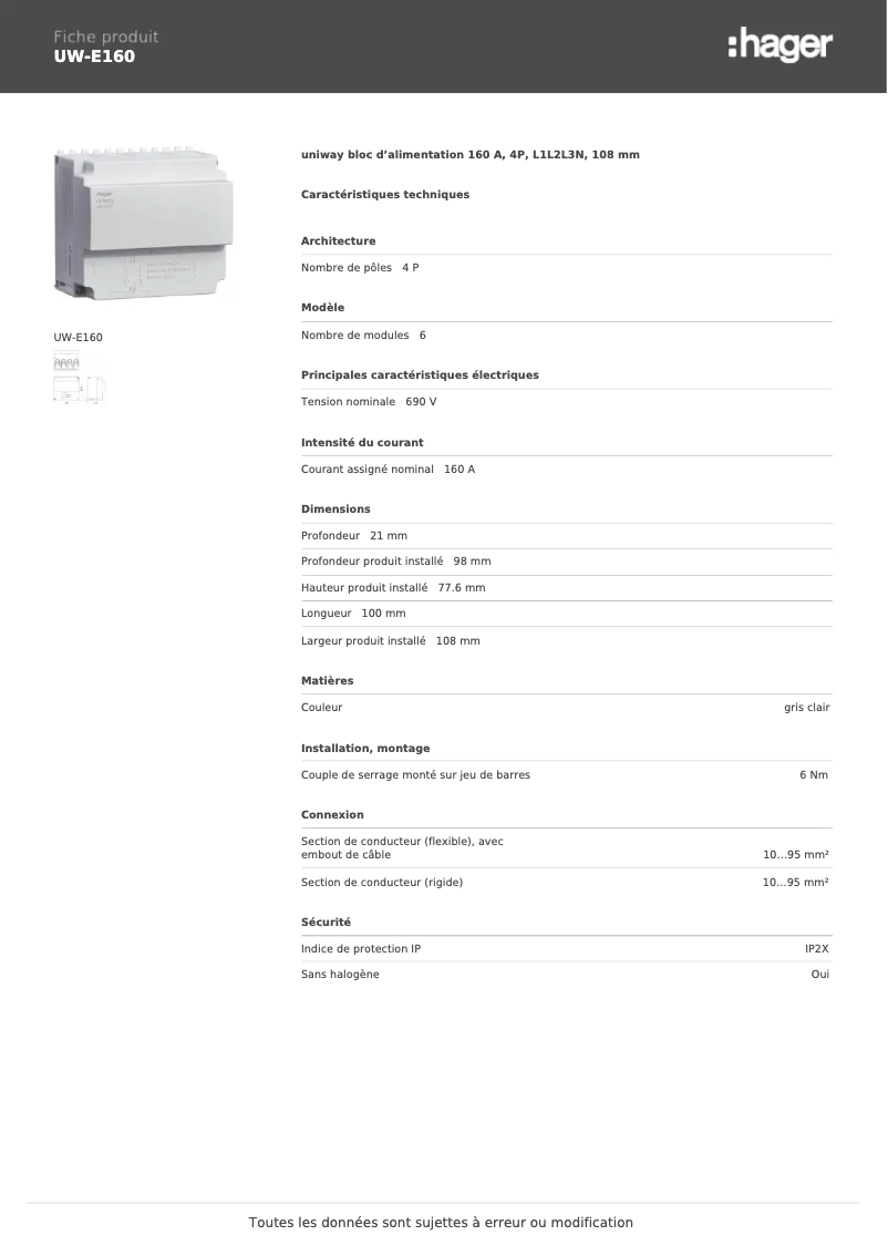 Image de la première page du manuel de l'appareil UW-E160