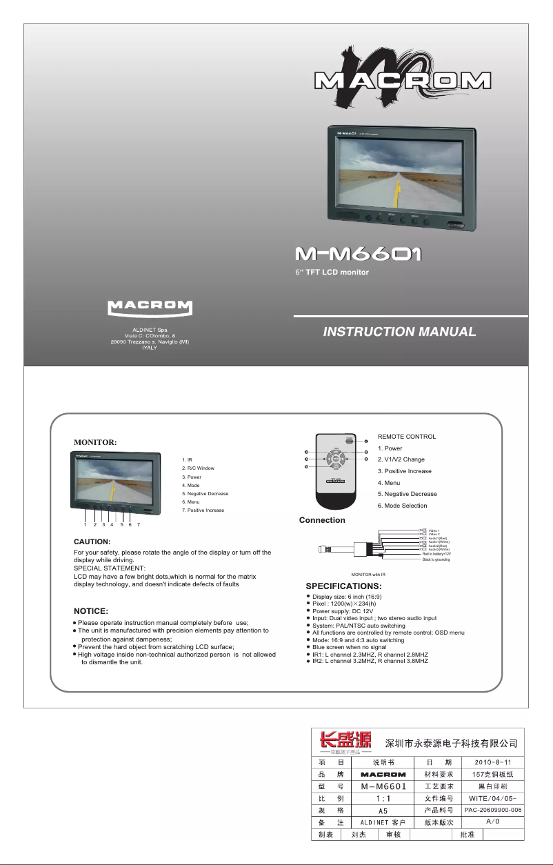 Image de la première page du manuel de l'appareil M-M6601