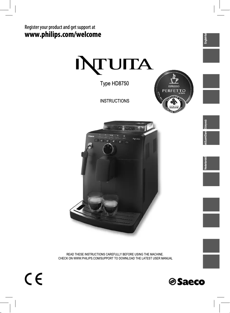 Page 1 de la notice Guide de démarrage rapide Philips Saeco Intuita HD8750