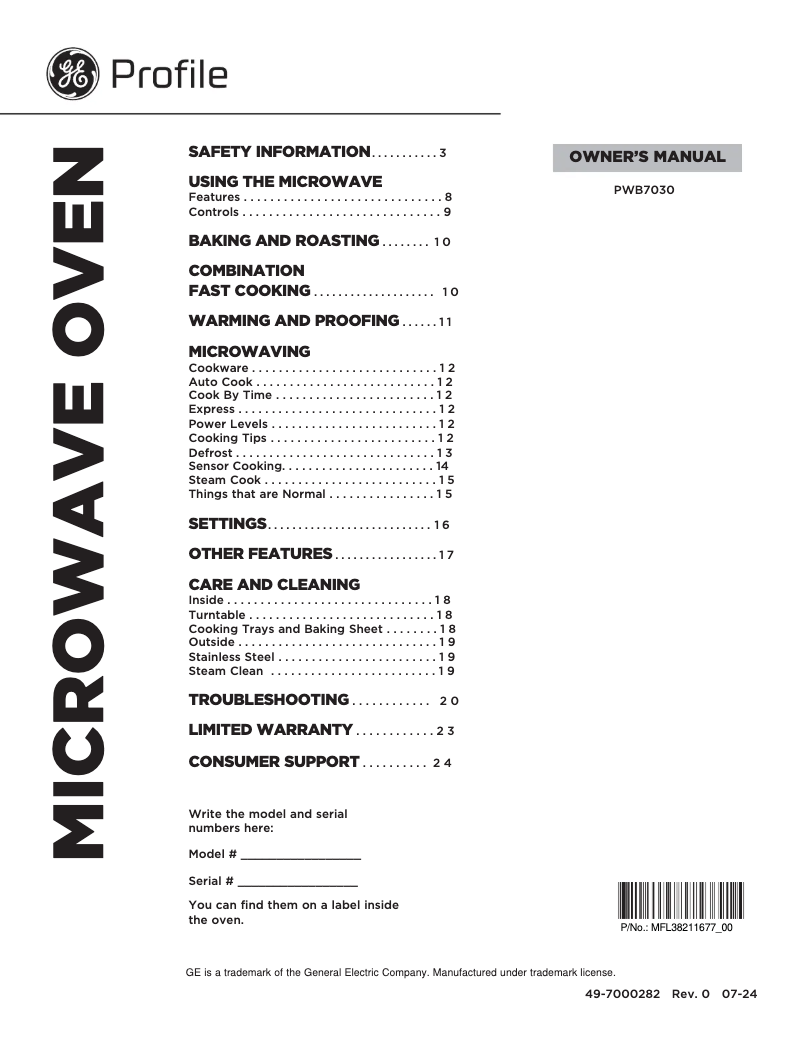Image de la première page du manuel de l'appareil Profile PWB7030SVSS