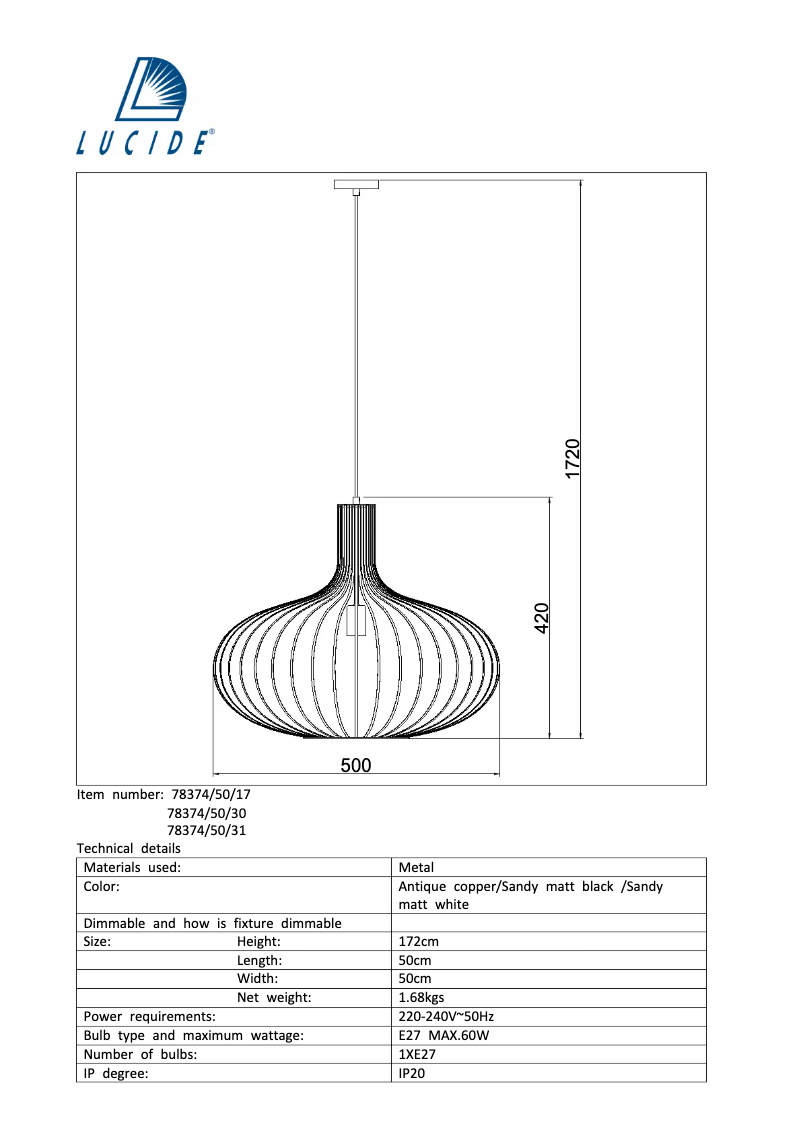 Page 1 de la notice Manuel utilisateur Lucide Manuela 78374/50/17