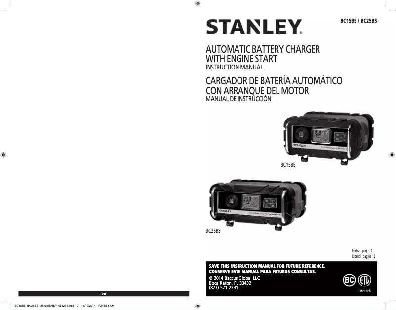 Page n°1 - Manuel utilisateur Stanley BC15BS