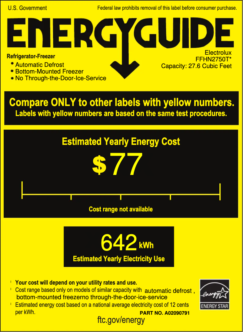Page 1 de la notice Label énergétique Frigidaire FFHN2750T