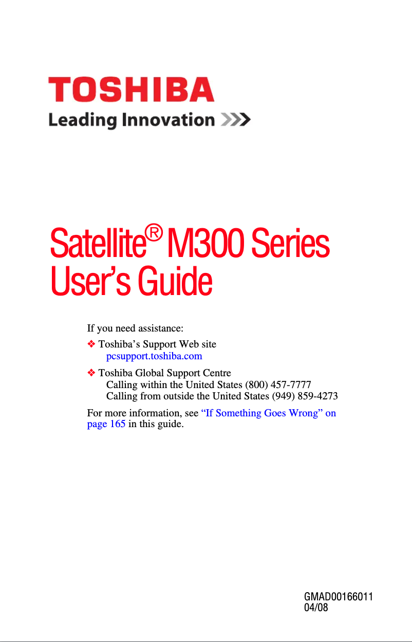 Page 1 de la notice Manuel utilisateur Toshiba Satellite M300