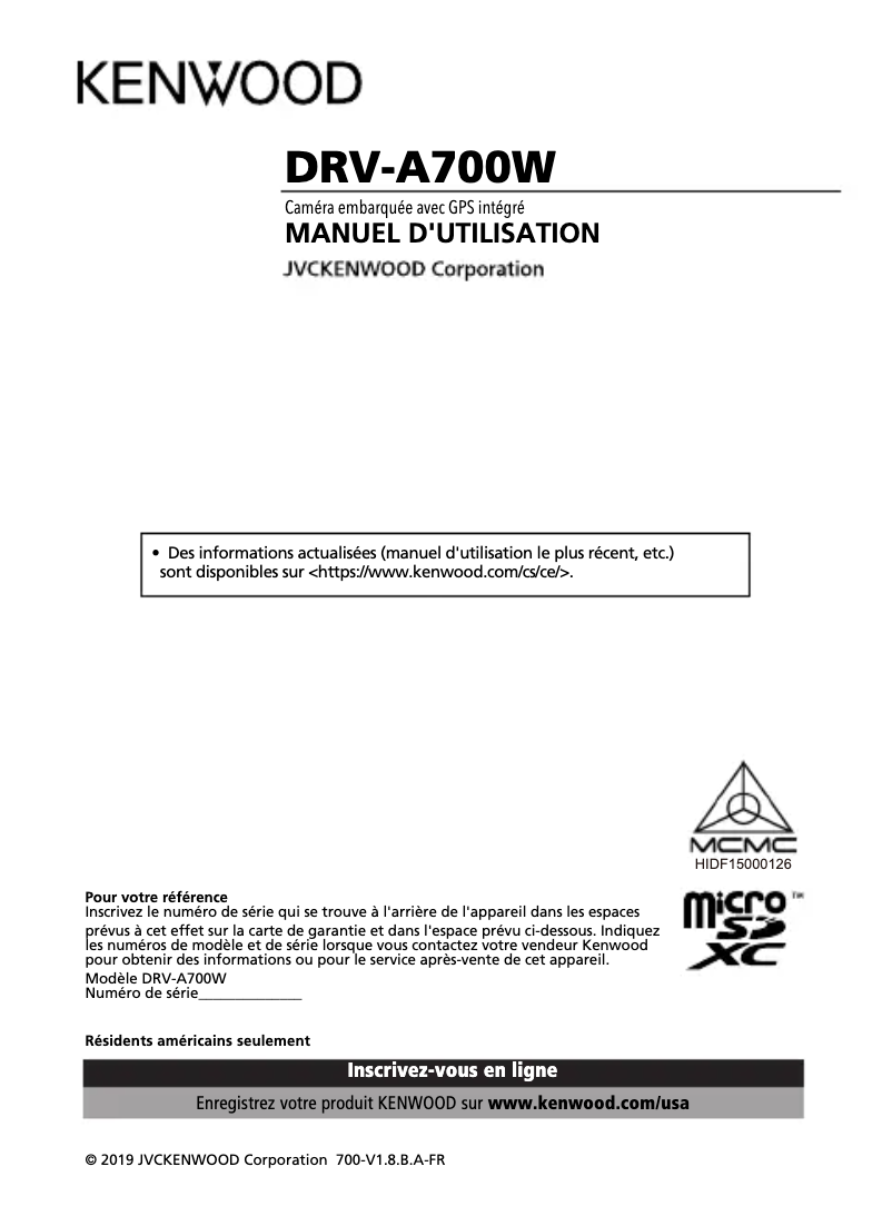 Image de la première page du manuel de l'appareil DRV-A700WDP