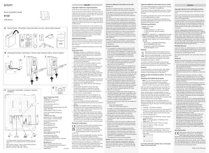 Page 1 de la notice Manuel utilisateur Snom D140