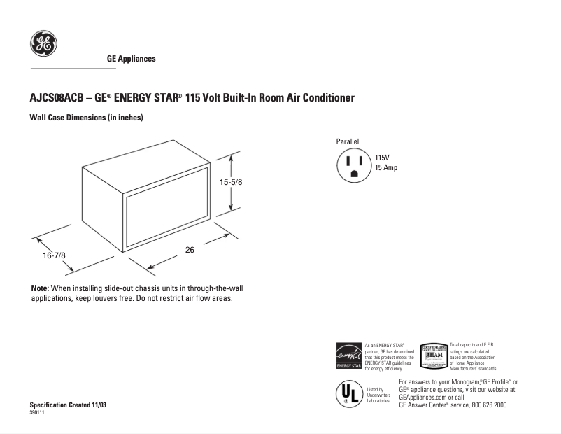 Page n°1 - Fiche technique GE AJCS08ACB