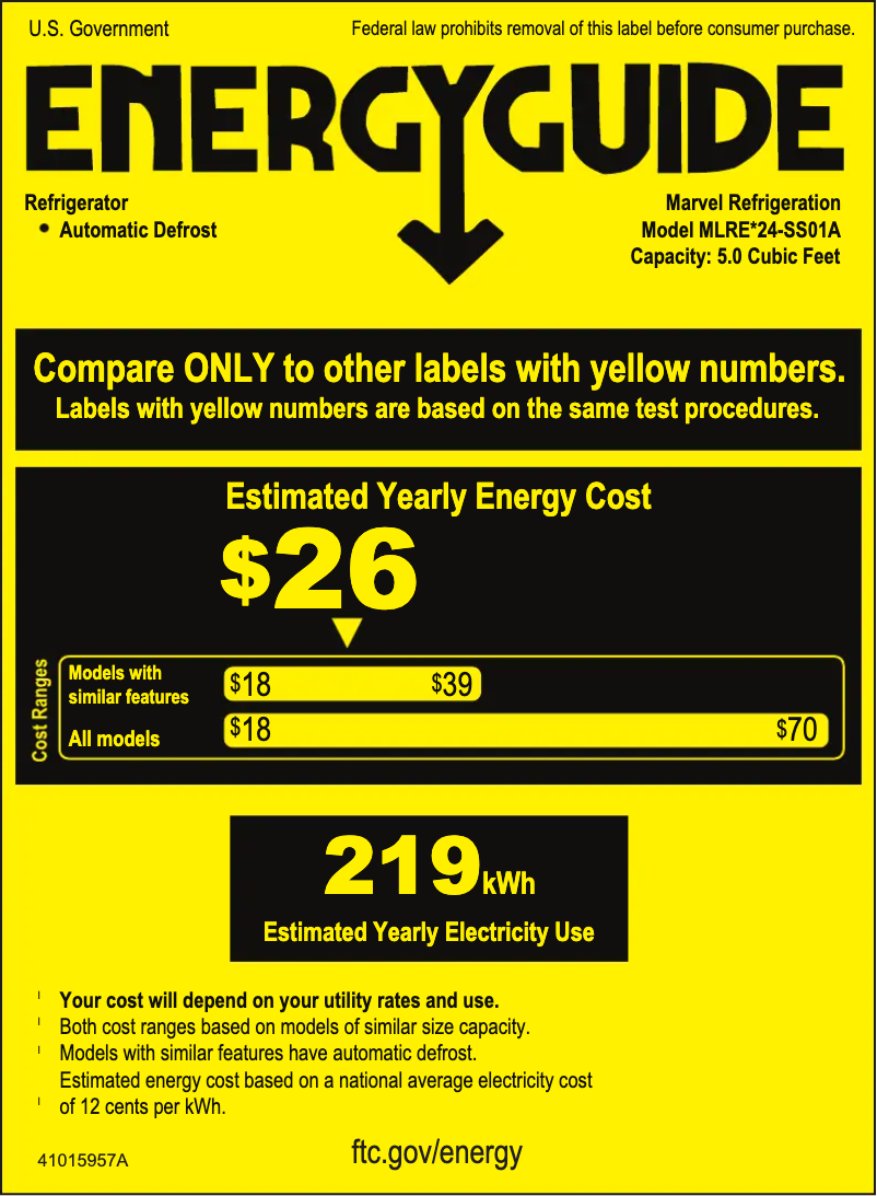 Page 1 de la notice Label énergétique Marvel MLRE024SS01A
