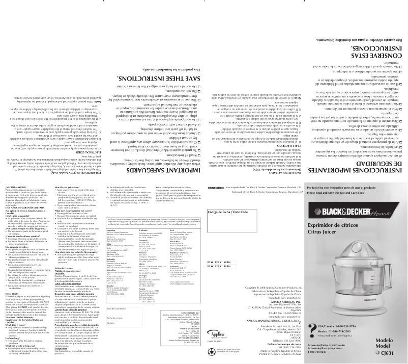 Page 1 de la notice Manuel utilisateur Black & Decker CJ631