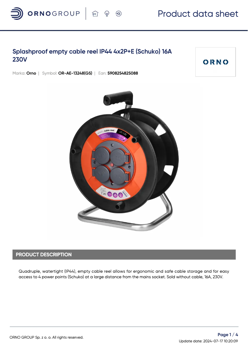Page 1 de la notice Fiche technique ORNO OR-AE-13248