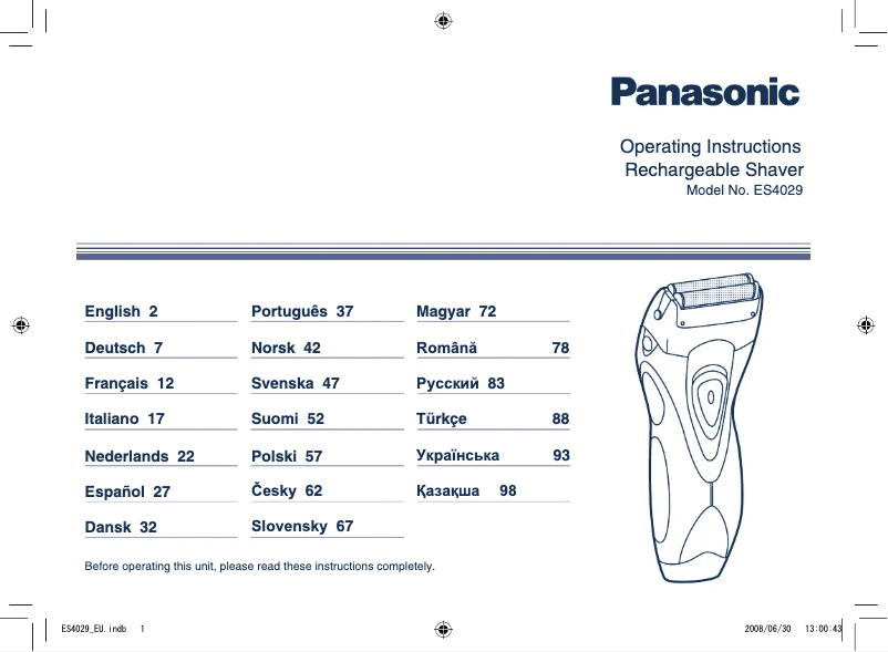 Page 1 de la notice Manuel utilisateur Panasonic ES4029