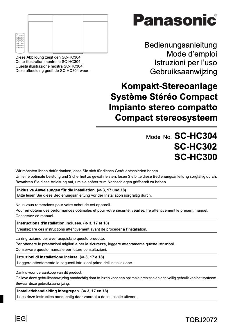 Page n°1 - Manuel utilisateur Panasonic SC-HC300