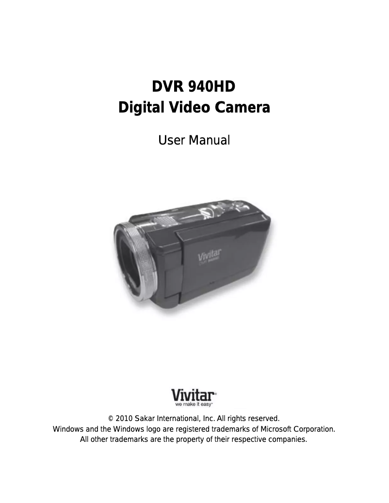 Page n°1 - Manuel utilisateur Vivitar DVR 940HD