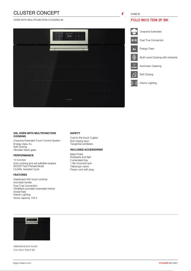 Page 1 de la notice Fiche technique Fulgor Milano FCLO 9615 TEM 2F BK