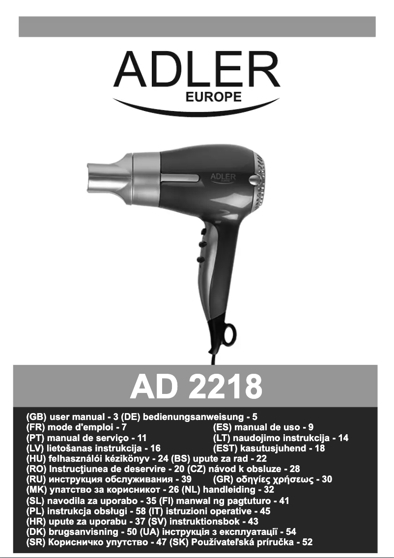 Página 1 del manual Manual de usuario Adler AD 2218