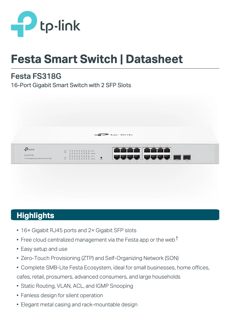 Page n°1 - Fiche technique TP-Link Festa FS318G