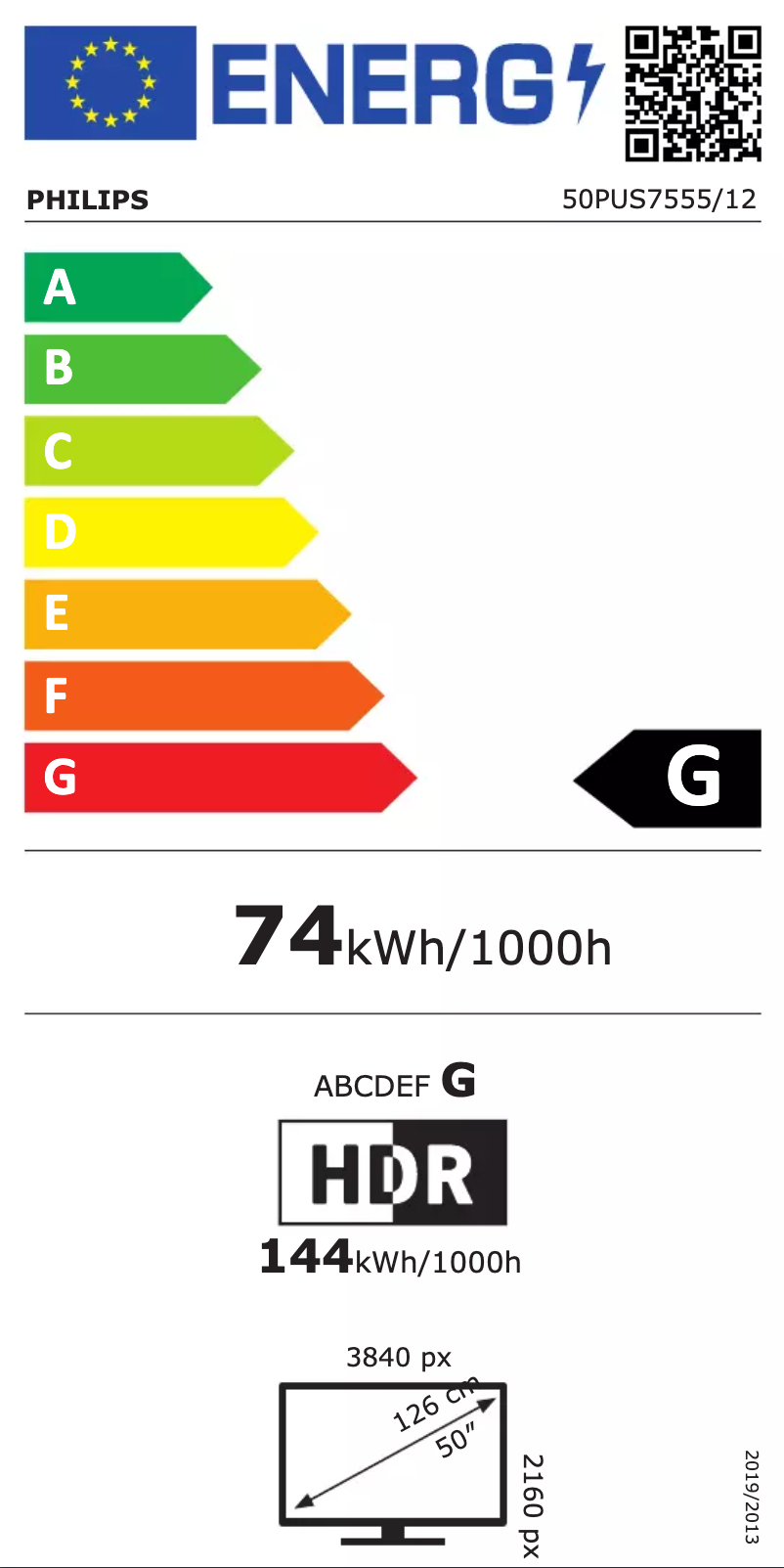 Page n°1 - Label énergétique Philips 7500 series 50PUS7555