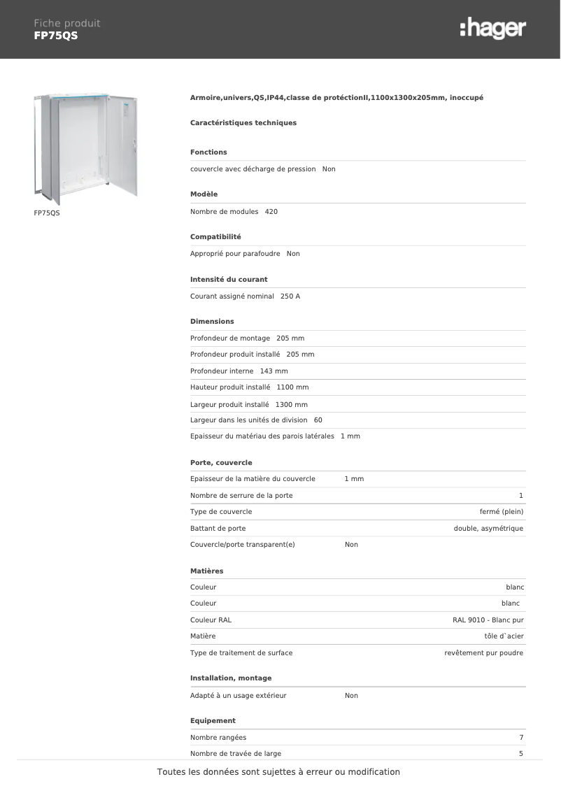 Page n°1 - Manuel utilisateur Hager FP75QS