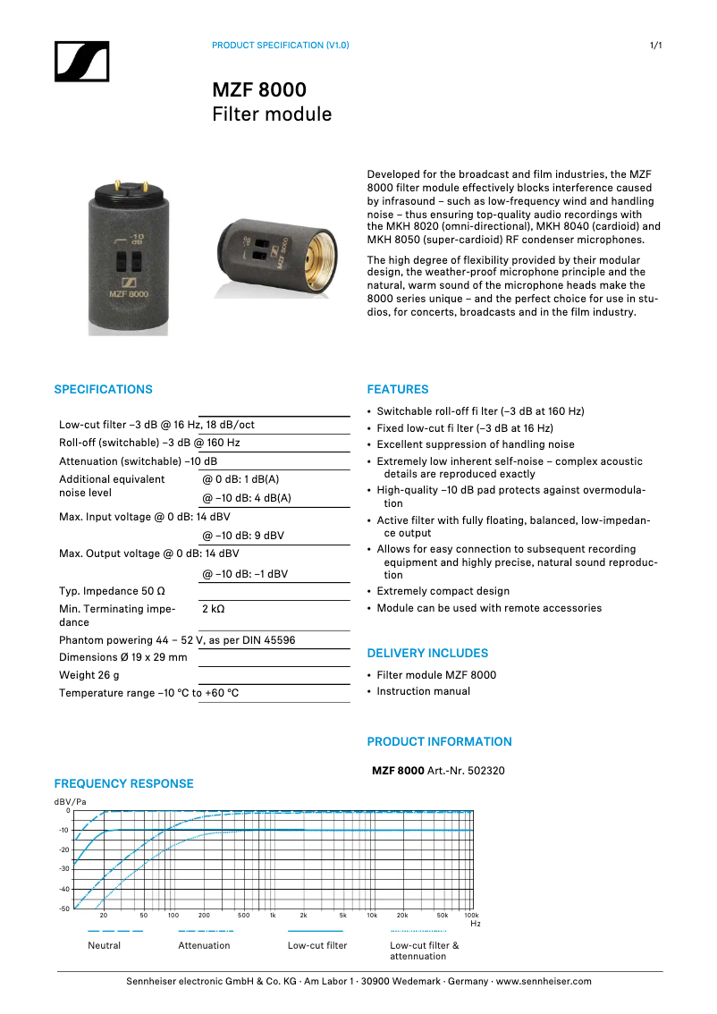 Page 1 de la notice Fiche technique Sennheiser MZF 8000