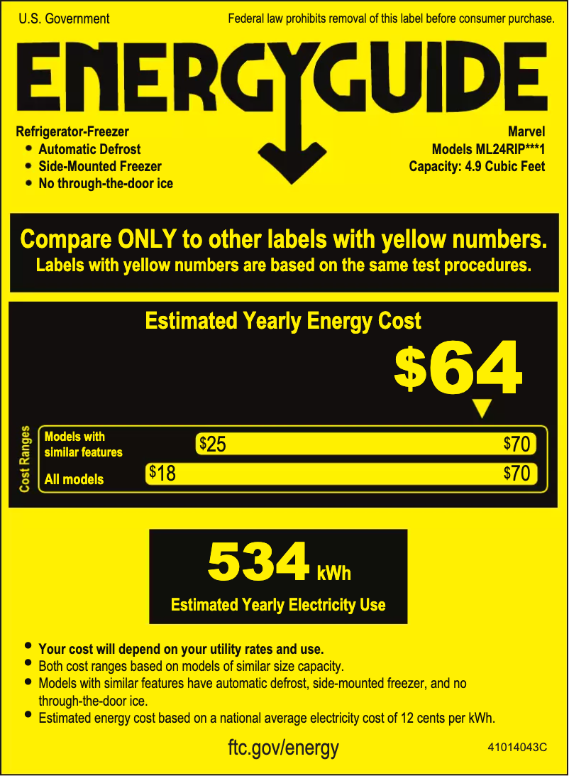 Page 1 de la notice Label énergétique Marvel ML24RIP5LP