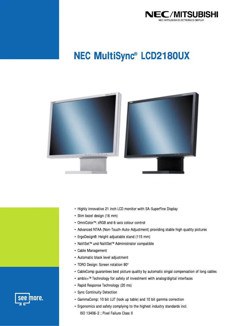 Página 1 del manual Ficha técnica NEC MutliSync LCD2080UX