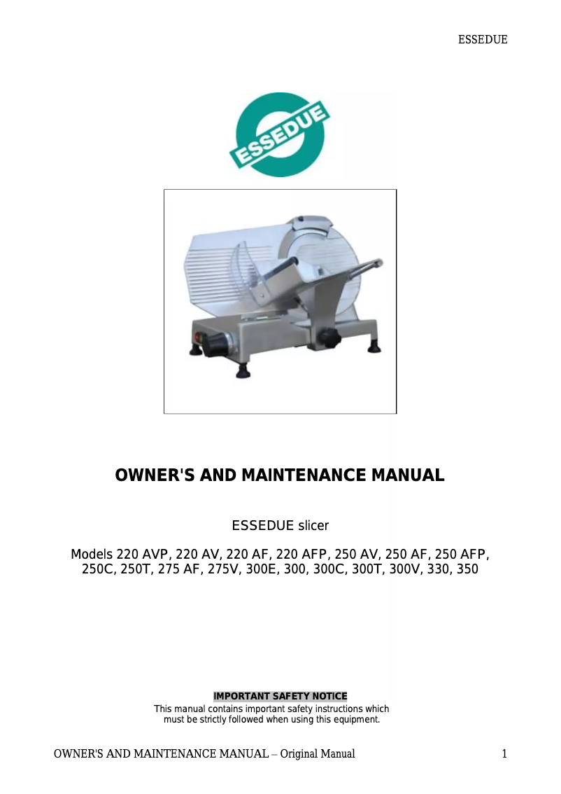 Page n°1 - Manuel utilisateur Essedue 220AF