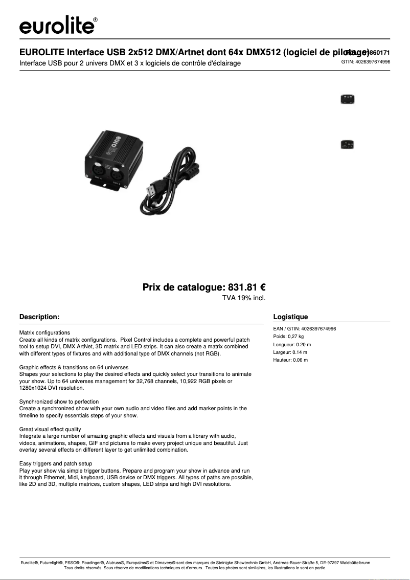 Page n°1 - Fiche technique Eurolite DMX512