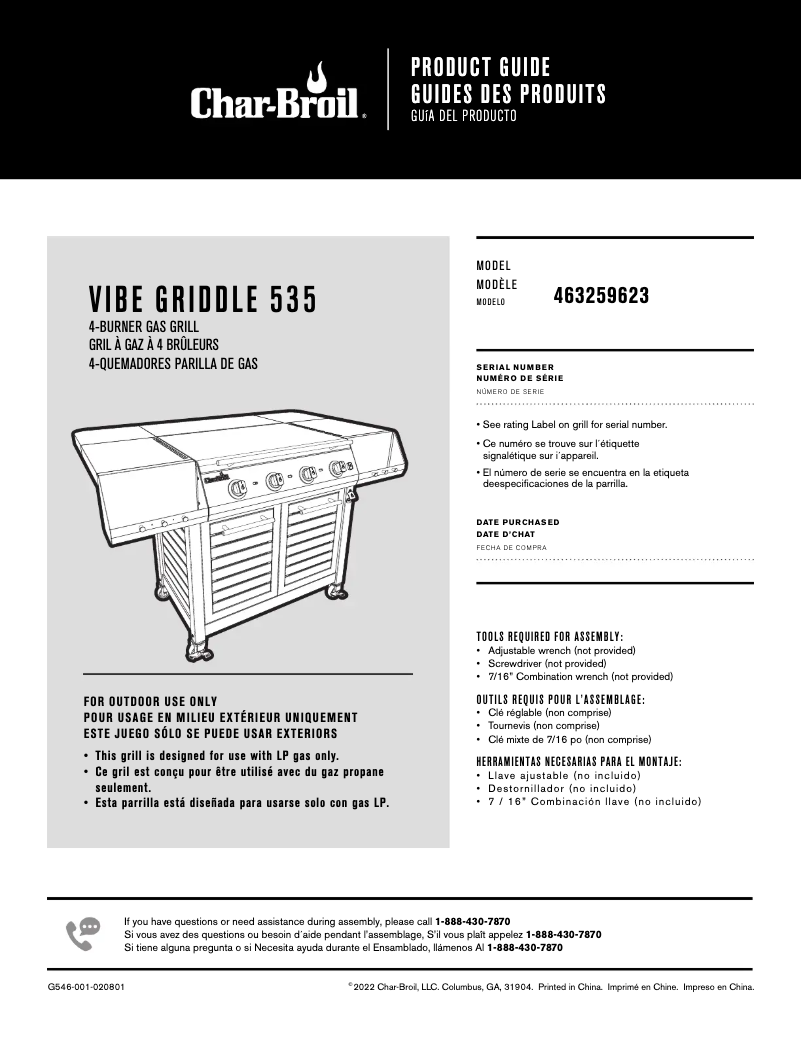 Page n°1 - Manuel utilisateur Char-Broil Vibe 463259623