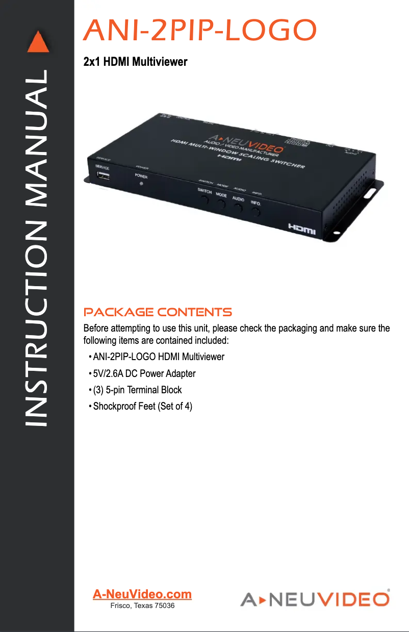 Page 1 de la notice Manuel utilisateur A-NeuVideo ANI-2PIP-LOGO