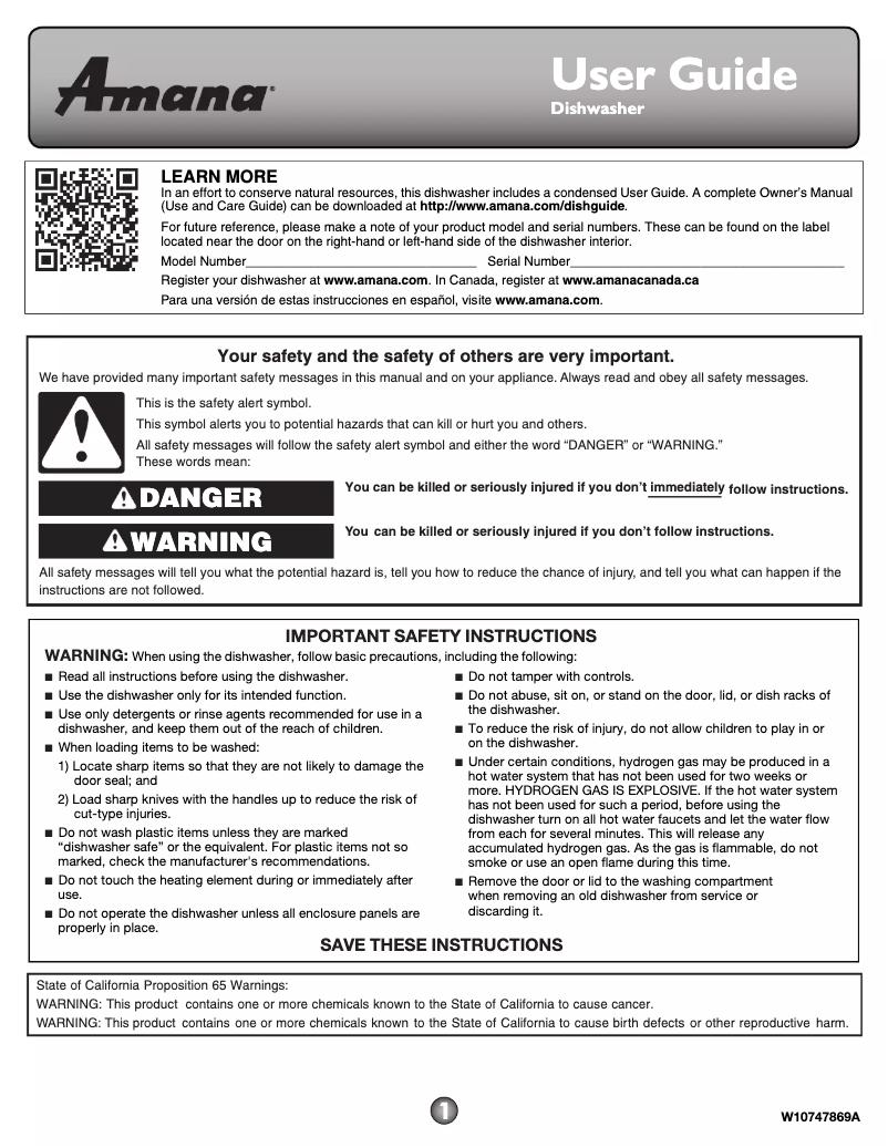 Página 1 del manual Manual de usuario Amana ADB1500ADS