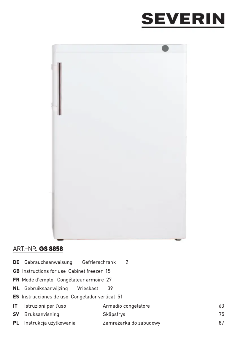 Page 1 de la notice Manuel utilisateur Severin GS 8858