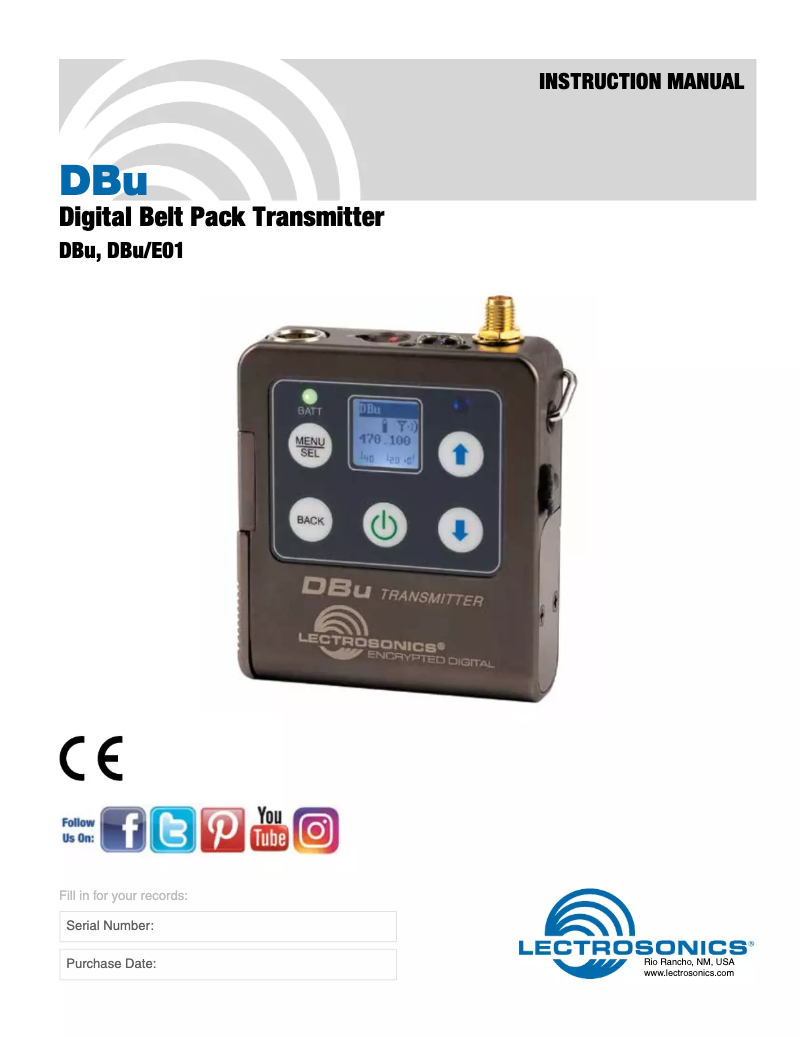 Page n°1 - Manuel utilisateur Lectrosonics DBu-LEMO